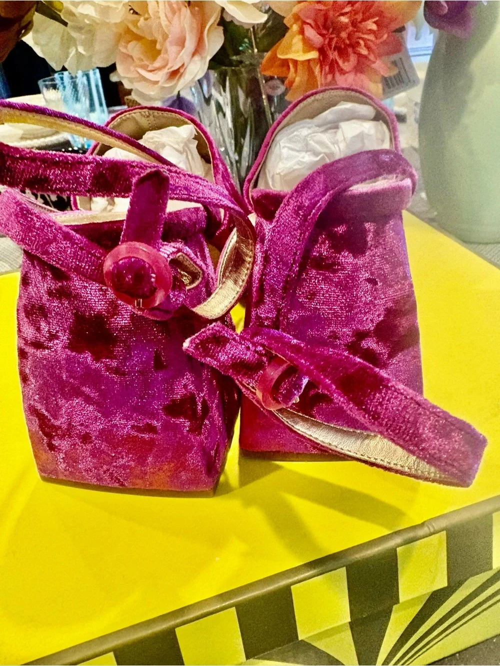 Circus NY Crushed Velvet Platform Wedge Sandals in Magenta 8